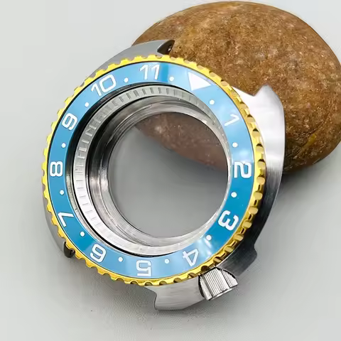 Silver Turtle Watch Case 44mm Blue Bezel Insert Fits Seiko Abalone 6105 6309 7S26 4R36 NH36 NH35 Mov