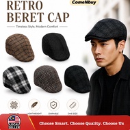 Topi Rata Beret Golf Newsboy Cap British Driving Baretta Flat Cap Hat Classic Casual Stripe Checkere