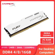 HyperX Fury Memoria RAM DDR4 8GB 16GB 4GB 3200MHz 2666MHz 2400MHz 2133MHz เดสก์ท็อปหน่วยความจำ DIMM PC4-25600 21300 19200 1.2V 288Pins-White