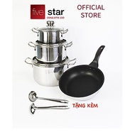 Bộ nồi chảo chống dính bếp từ Fivestar 4 chiếc nắp kính , tặng 1 vá canh, inox 430, dùng được mọi bế