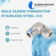6MM X 1/4" ELBOW MALE CONNECTOR TUBE OD 6 MM X 1/4 NPT STAINLESS STEEL