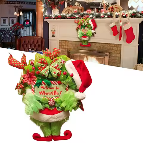 Door Creative Christmas Decor Plush Green Hairy Monster Hanging Ornament Grinch Leg Wreath Door Hang