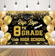 Bye Bye 8TH Grade Hello High School Backdrop Large Size 8TH Grade Graduate Banner for 8TH Grade Grad