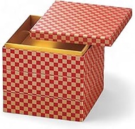 J-kitchens Heavy Box, 3 Tiers, 6.5 Inches, Japanese Paper, Akagin Checkered, 7.9 x 7.9 x 6.9 inches 