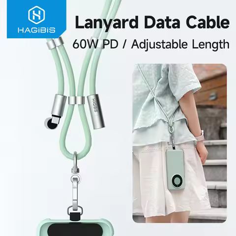 Hagibis Universal Phone Lanyard USB C Cable 2 in 1 Phone Strap C to C/C to L Charging Cord for iPhon