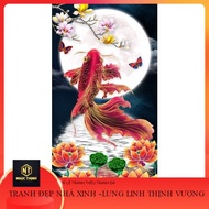 Tranh thêu cá chép hoá rồng LV3535 ( 43x75cm)