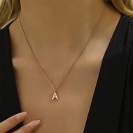 Women Initial Pendant Tinny Necklace Gold Color Letter Charms With Pearl Korean Brass Chain Girls Cute Trendy Jewelry