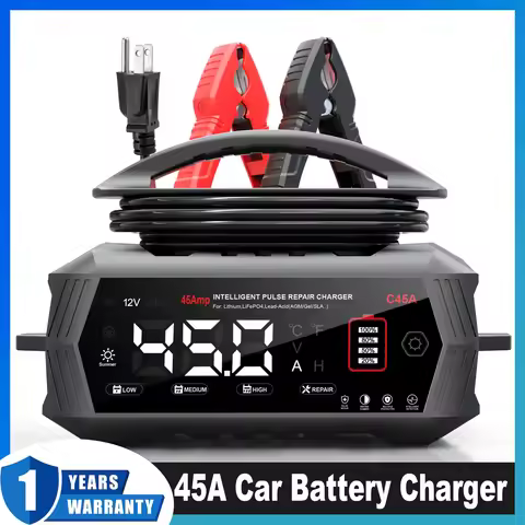 New 45A 6V/12V/24V Portable Car Battery Charger for Auto Motor Lithium LiFePO4 Lead-acid AGM WET 9-S