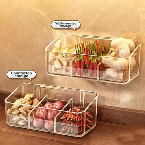 Kitchen Ginger Garlic Storage Basket Punch-Free Hanging Shallot Ginger Basket Countertop Wall Dual-U