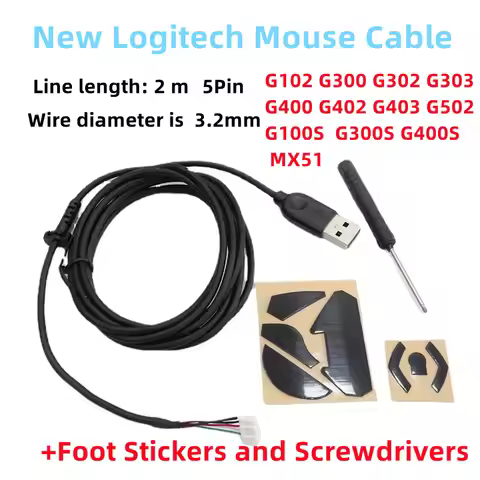 New Mouse USB Cable 2M Suitable For Logitech Mouse Logitech G102 G300 G302 G303 G400 G402 G403 G502 