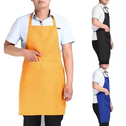 1 Pcs Apron With Pockets Thicken Cotton Polyester Blend Cooking Kitchen Restaurant Apron Kitchen Kit