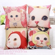 Korean Style Sweet Painted Super Cute Cartoon Cat Retro Thick Pound Cotton Linen Pillowcase (Excludi