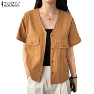 ZANZEA Women Korean Daily Solid Color V-Neck Short-Sleeve Blazer
