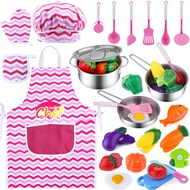 Kids Kitchen Pretend Play Toys, Kitchen Playset Cooking Toys Set with Stainless Steel Cooking Utensi
