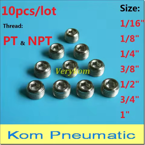 All Size 10pcs/lot PT & NPT Male Thread 1/4" bsp 3/8" 3/4" Hex Socket Pneumatic Plug End Cap 1/16 BD
