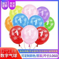 Number Balloon 40cm Thickened Five-Sided Full Flower Printing Number Latex Balloon Baby Birthday Num