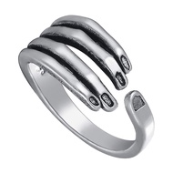 925 Sterling Silver Hug Hand Rings for Women Men Lover High Polish Vintage Black Gothic Adjustable S