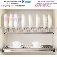 Kệ chén dĩa âm tủ chữ V KAG-EK502-80cm Kệ chén bát 2 tầng Eurokit inox bóng cao cấp