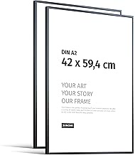 JUNOMI Set of 2 Picture Frames DIN A2 (42 x 59.4 cm) - Aluminium Metal Black Matt - Narrow Frame wit