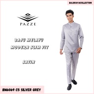 [FAST DELIVERY] Pazze Baju Melayu Satin Slim Fit - Black Navy Blue Maroon Red Smokey Grey Silver Gre