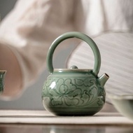 品藏 龍泉青瓷功夫茶具-雕刻牡丹茶壺