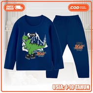 Baju Piyama Setelan Panjang Anak Perempuan Dan Laki Laki Motif Dinosaurus Ukuran S-XXL KS-10