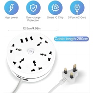 Universal Power Strip, Travel Power Extension Lead with USB, 2500W 10A, Multi Smart Power Socket Plu