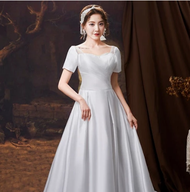 Gaun Pengantin Satin Putih/ gaun wedding putih/ gaun ballgown