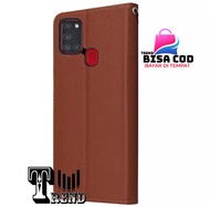 LEATHER CASE FLIP UNTUK SAMSUNG A21S(2020) - FLIP WALLET CASE SAMSUNG A21S(2020) - CASING DOMPET-FLIP COVER LEATHER-SARUNG BUKU HP