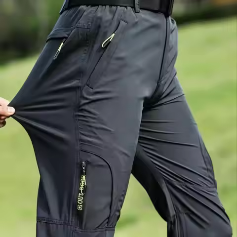Men's Outdoor Pants with Multiple Zippered Pockets, Workwear Style, Suitable for Hiking, Camping, an