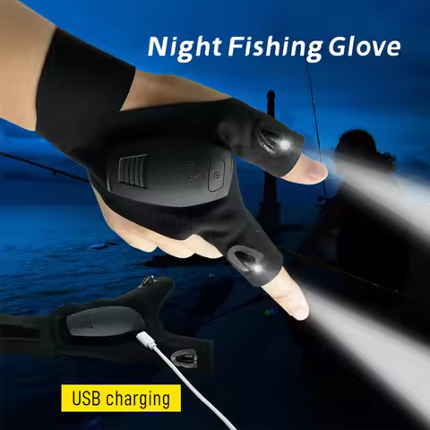 Fingerless Glove LED Flashlight 2 Fingers Waterproof USB Charge Hands-Free Lights Gloves for Fishing