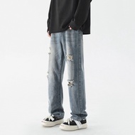 Celana Jeans Sobek Pria Celana Denim Panjang Robek Ripped Cowok Versi Korea Pants K501M