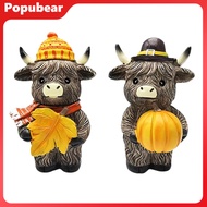 Woeuri Cute Cow Figurine for Home Miniature Highland Cow Statue Highland Cow Figurine Autumn Pumpkin