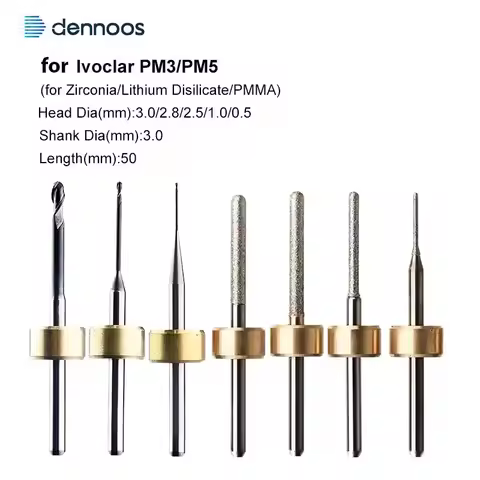 Milling Burs for Ivoclar PM3 PM5 Dental Lab Zirconia Lithium Disilicate PMMA D3 Grinding Drills Dent