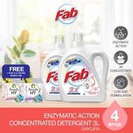 [NEW] Fab Enzymatic Action Concentrated Detergent 3L x 4 Bottles FREE Fresh HY Laundry Capsules x 4 