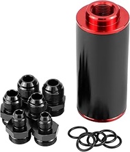 QWORK Universal Aluminum Alloy Fuel Filter with AN6/AN8/AN10 Adapters, 100 Micron Stainless Steel Fi