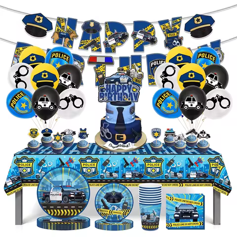 Police Law Enforcement Theme Birthday Party Decor Cop Patrol Car Tableware Plates Tablecloth Balloon