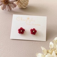 鉤織泡芙花耳環 醫療鋼耳針