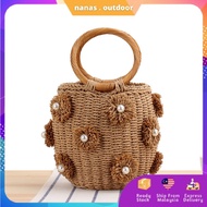 Ready Stock KL Premium Rattan Straw Premium Bucket Bag / Beach Bag / Beg Pantai Wanita Cute/ Tema Ha