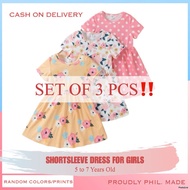 ( SET OF 3PCS ) ShortSleeve Casual Dress for Girls [ 5 to 7 Yr Old ]