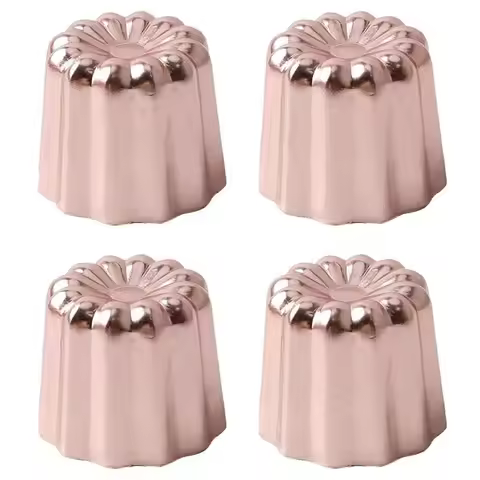 4Pcs Aluminium Alloy Canele Molds, Non-Stick Mini Cake Cups, Rosegold