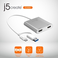j5create JCA365 2-in-1 USB to Dual HDMI Adapter, USB-C /Type-A to Dual HDMI Adapter / 4K HDMI Adapter For M1 M2 Macbook