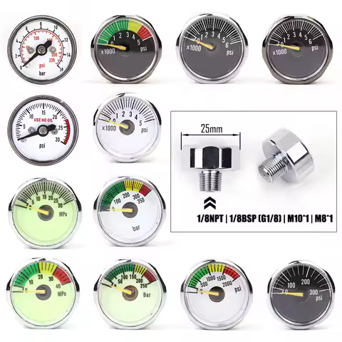 Air Mini Micro Pressure Gauge Manometre Manometer | Thread 1/8BSP(G1/8) 1/8NPT M10 M8 | 30PSI 300PSI