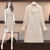 20 Options Autumn Winter Dresses Long-Sleeved Stitching Banquet S-2XL Korean Version Narrow-Waisted 