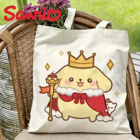 1PC Pompompurin King with Crown & Scepter Canvas Tote Eco-friendly Reusable Shoulder Bag