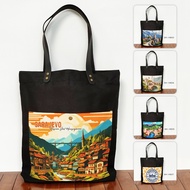 Black Canvas Totebag with Pockets, Bosnia and Herzegowina Souvenirs