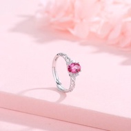 粉紅托帕石925純銀精鍍亮澤白金戒指