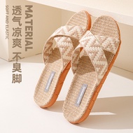 Rogue Rabbit Linen Slippers Women Summer Home Indoor Home Anti-slip Household Breathable Sandals Sli