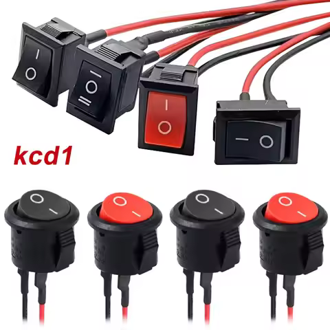 5Pcs KCD1 Mini Rocker Switch 6A/250V 10A/125V Power Switch ON OFF with Wire Cable Toggle Switch for