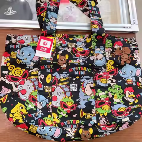 New Hysteric Mini Shoulder Bag Cartoon Print Large Capacity Collapsible Shopping Bag Portable Commut